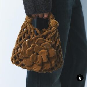NWT ZARA Velvet Flower Mini Bucket Bag